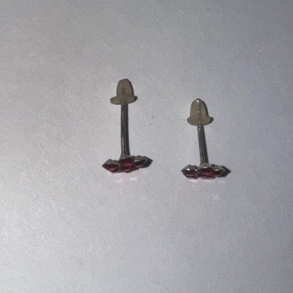 7mm Red Flower Cz And Sterling Post Earrings - Picture 4 of 12